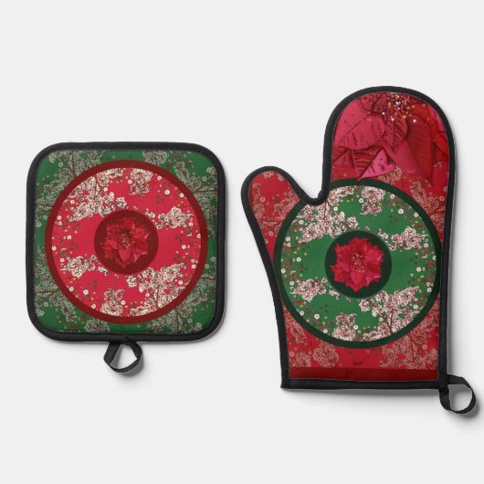 クリスマスの花 鍋つかみ&鍋敷きセット (正面)