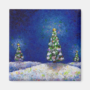クリスマスの芸術のおもしろいの多彩な木の元の絵画 マグネット