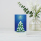 クリスマスの芸術の休日カード木の雪12月25日 名刺 (スタンド正面)
