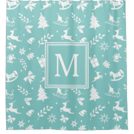 クリスマスの芸術の装飾の雪片の木のシカのモノグラム シャワーカーテン