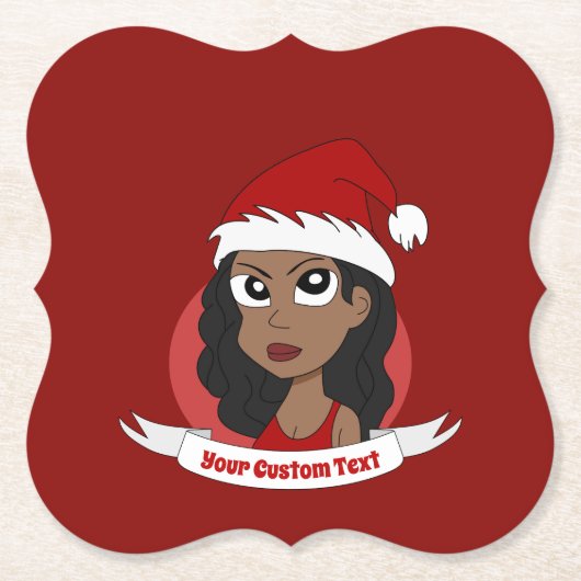 クリスマスの若い女性のキャラクター ペーパーコースター (正面)