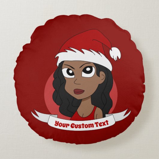 クリスマスの若い女性のキャラクター ラウンドクッション (正面)