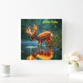 クリスマスの若い鹿ストリーム魔法ライト スクエア壁時計 (ホーム)