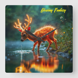 クリスマスの若い鹿ストリーム魔法ライト スクエア壁時計