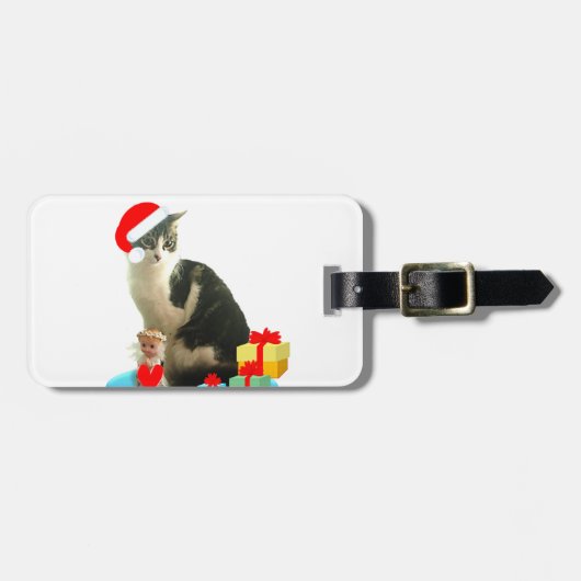 クリスマスの茶トラ猫と可愛い小さな天使 ラゲッジタグ (正面横)