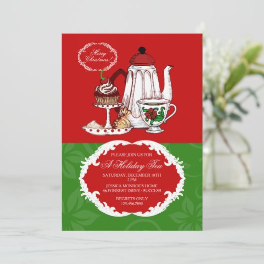 クリスマスの茶招待状 招待状 (スタンド正面)