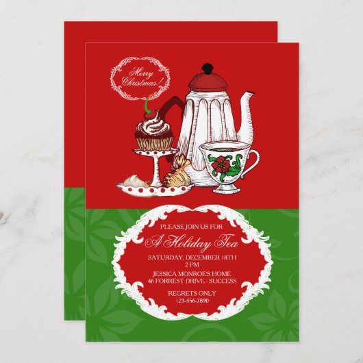 クリスマスの茶招待状 招待状 (正面/裏面)