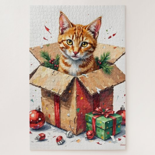 クリスマスの荷物開封中！？猫のイタズラ ジグソーパズル (縦)