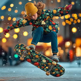 クリスマスの華やかな葉とオーナメント スケートボード