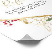 クリスマスの葉おむつラッフルの赤い金ゴールド ポスター (角)