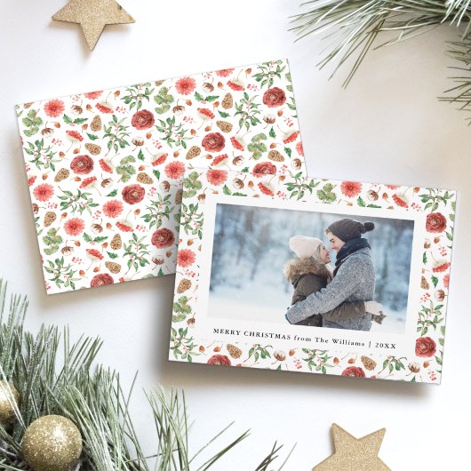 クリスマスの葉っぱの写真のホリデーカード シーズンカード