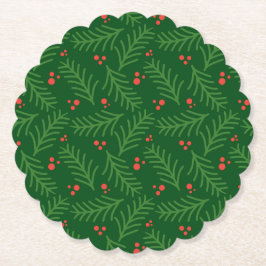 クリスマスの葉と実のホリデーパーティー ペーパーコースター