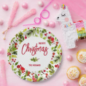 クリスマスの葉と実のホリデー ペーパープレート (パーティー)