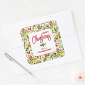クリスマスの葉と実の装飾 スクエアシール (封筒)