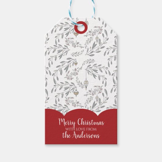 クリスマスの葉と果実 ギフトタグ (正面)