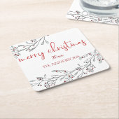 クリスマスの葉と果実 スクエアペーパーコースター (アングル)