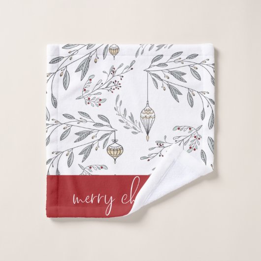 クリスマスの葉と果実 バスタオルセット (ウォッシュタオル)