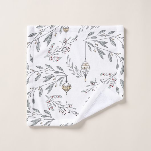 クリスマスの葉と果実 バスタオルセット (ウォッシュタオル)