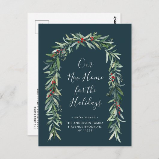 クリスマスの葉のアーチの動きを示す告知 ポストカード (正面/裏面)