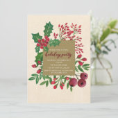 クリスマスの葉のデザインのパーティー招待状 招待状 (スタンド正面)