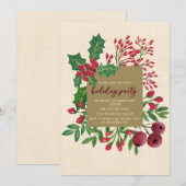 クリスマスの葉のデザインのパーティー招待状 招待状 (正面/裏面)