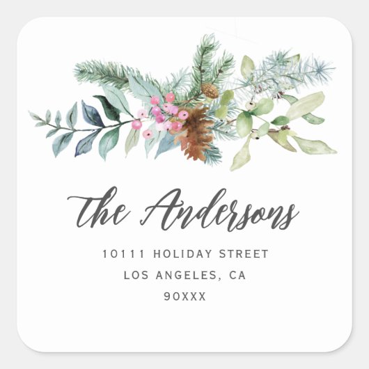 クリスマスの葉の休日の住所 スクエアシール (正面)