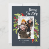 クリスマスの葉の伝統的な素朴な写真 シーズンカード (正面)