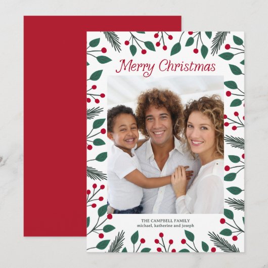 クリスマスの葉の写真 シーズンカード (正面/裏面)