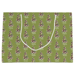 クリスマスの葉の抽象的な木のホリデー ラージペーパーバッグ