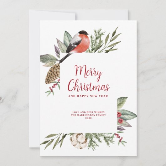 クリスマスの葉の白い写真 シーズンカード (正面)