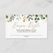 クリスマスの葉の緑の金ゴールド赤おむつラッフル エンクロージャーカード (正面)