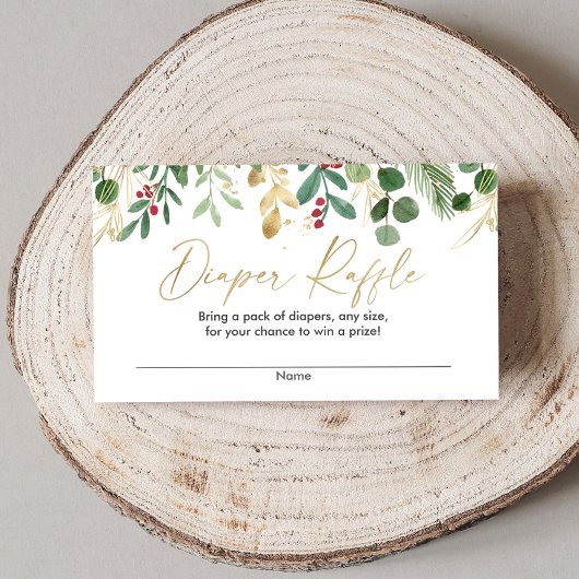 クリスマスの葉の緑の金ゴールド赤おむつラッフル エンクロージャーカード