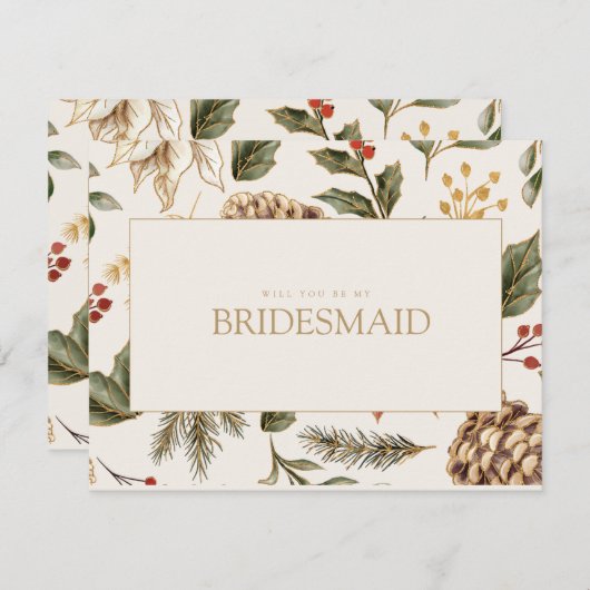 クリスマスの葉の花嫁の提案カード セーブザデート (正面/裏面)