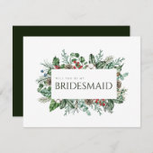 クリスマスの葉の花嫁の提案カード セーブザデート (正面/裏面)