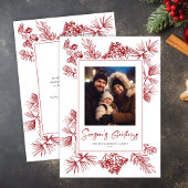 クリスマスの葉の赤い写真 シーズンカード
