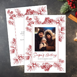 クリスマスの葉の赤い写真 シーズンカード