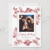 クリスマスの葉の赤い写真 シーズンカード (正面)