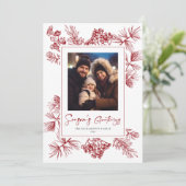 クリスマスの葉の赤い写真 シーズンカード (スタンド正面)