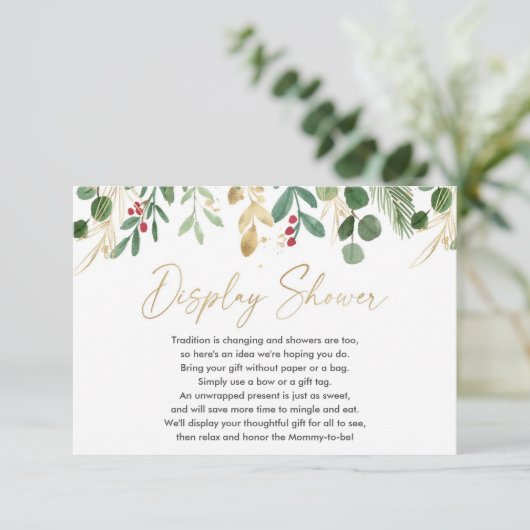 クリスマスの葉の赤ちゃんシャワー表示シャワー エンクロージャーカード (スタンド正面)
