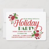 クリスマスの葉の赤と緑のクリスマスパーティー 招待状 (正面)