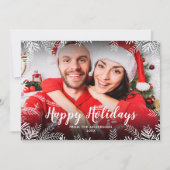 クリスマスの葉の Happy Holidays 写真 シーズンカード (正面)
