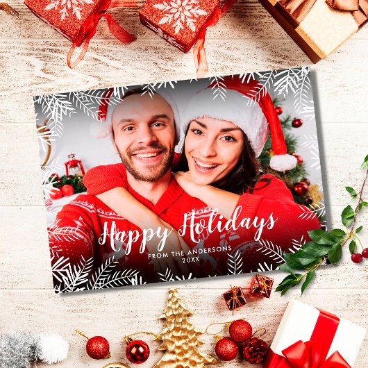 クリスマスの葉の Happy Holidays 写真 シーズンカード