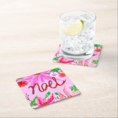 クリスマスの葉 – ノエル スクエアペーパーコースター (インサイチュ)