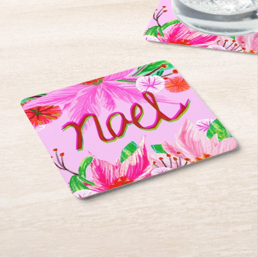 クリスマスの葉 – ノエル スクエアペーパーコースター (アングル)