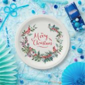 クリスマスの葉、ホリー、（鳥）ショウジョウコウカンチョウの鳥 ペーパープレート (パーティー)