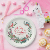クリスマスの葉、ホリー、（鳥）ショウジョウコウカンチョウの鳥 ペーパープレート (パーティー)