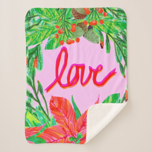 クリスマスの葉 – 愛 シェルパブランケット (正面)