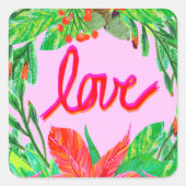 クリスマスの葉 – 愛 スクエアシール (正面)