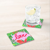 クリスマスの葉 – 愛 スクエアペーパーコースター (インサイチュ)