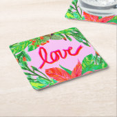 クリスマスの葉 – 愛 スクエアペーパーコースター (アングル)